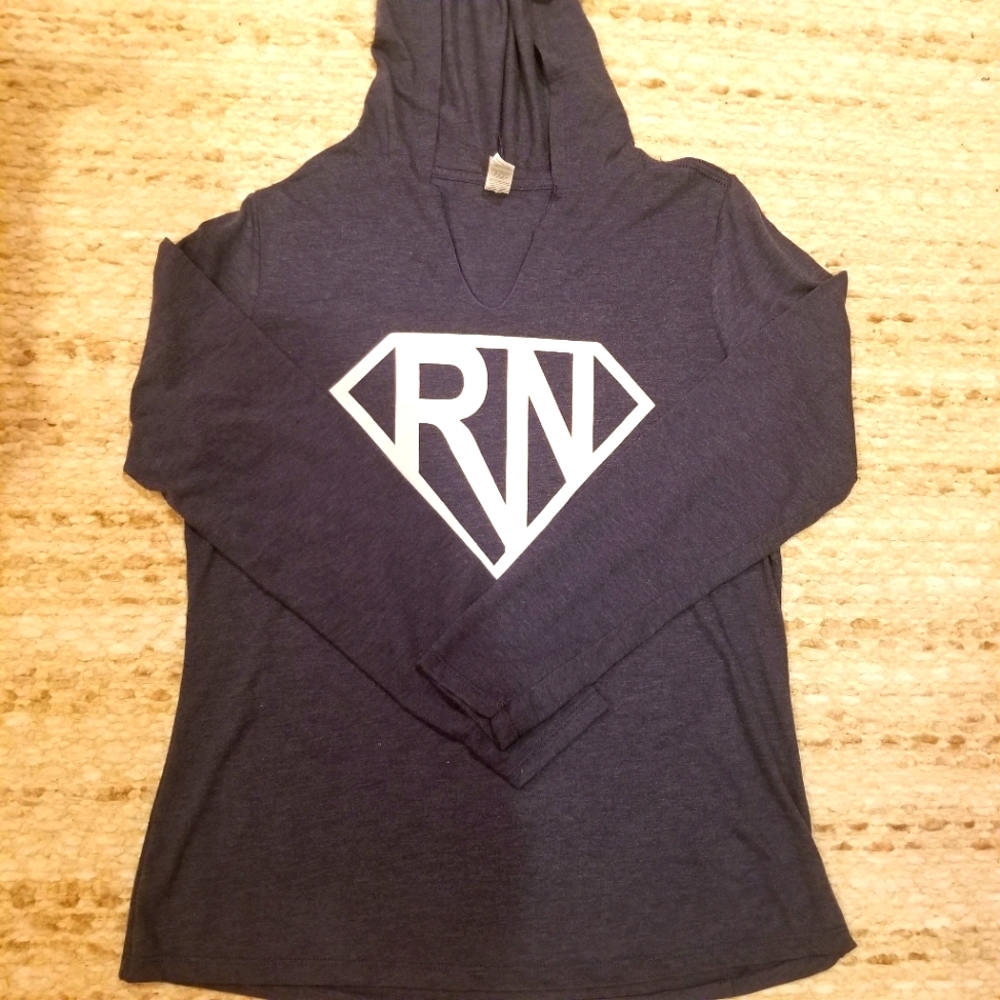 Navy Blue RN Superhero Long Sleeve Hoodie NWOT Large